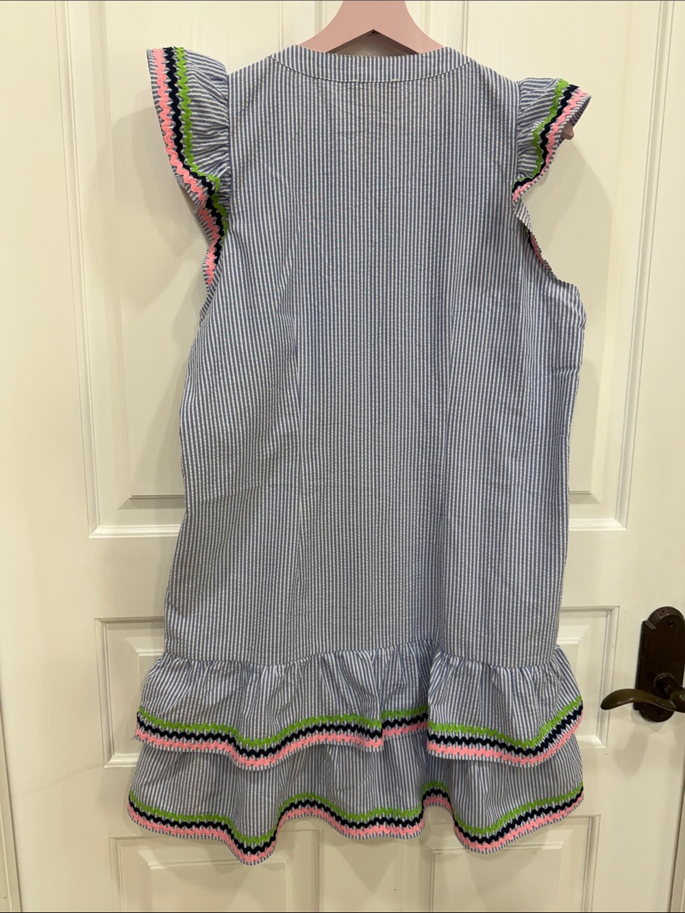 Sail to Sable *like new* Seersucker Dress with Pink & Green Trim Sz Medium - Picture 3 of 5